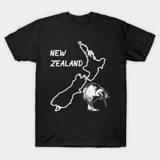 Kiwi Bird New Zealand National Animal Country Map T-Shirt